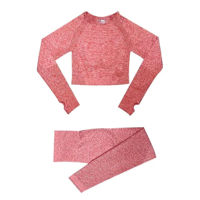2/3/5PCS Seamless Women Yoga Set Workout Sportswear Gym Clothing Fitness Long Sleeve Crop Top High Waist Leggings Sports Suits
