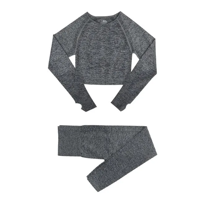 2/3/5PCS Seamless Women Yoga Set Workout Sportswear Gym Clothing Fitness Long Sleeve Crop Top High Waist Leggings Sports Suits