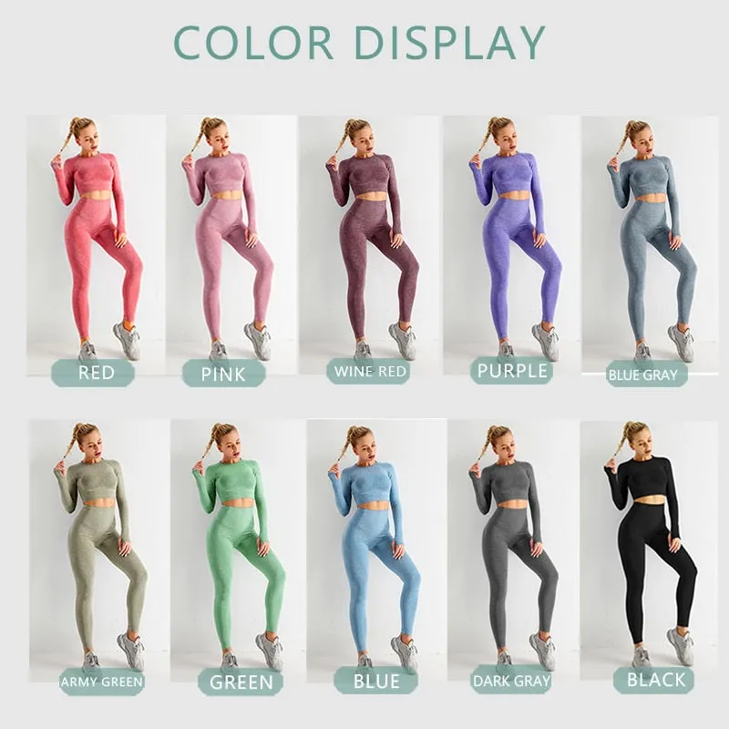 2/3/5PCS Seamless Women Yoga Set Workout Sportswear Gym Clothing Fitness Long Sleeve Crop Top High Waist Leggings Sports Suits