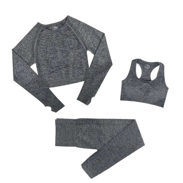 2/3/5PCS Seamless Women Yoga Set Workout Sportswear Gym Clothing Fitness Long Sleeve Crop Top High Waist Leggings Sports Suits