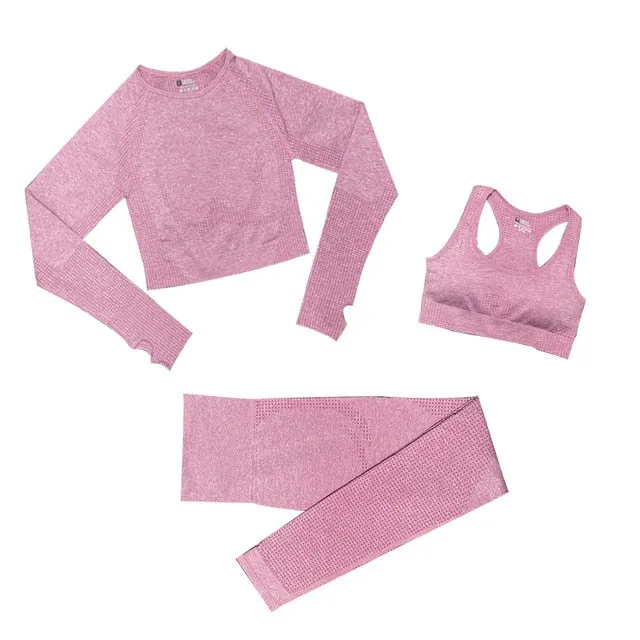 2/3/5PCS Seamless Women Yoga Set Workout Sportswear Gym Clothing Fitness Long Sleeve Crop Top High Waist Leggings Sports Suits