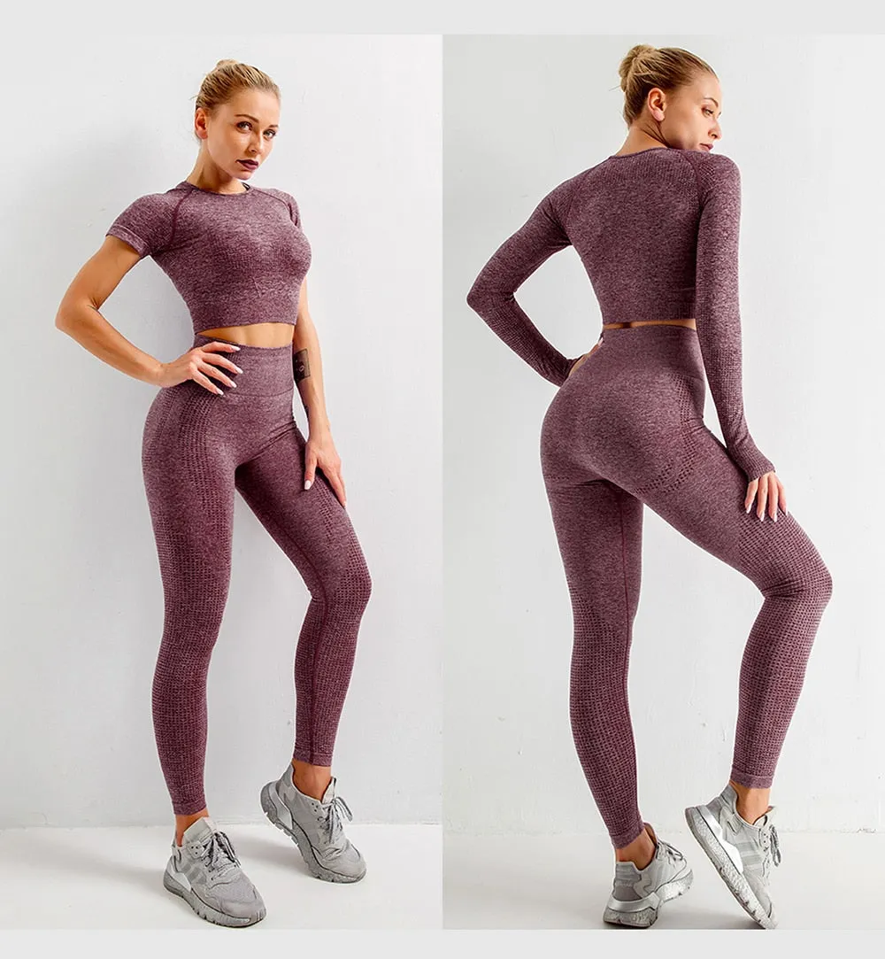 2/3/5PCS Seamless Women Yoga Set Workout Sportswear Gym Clothing Fitness Long Sleeve Crop Top High Waist Leggings Sports Suits