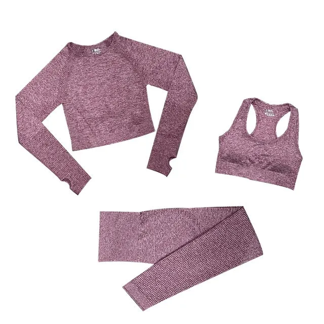 2/3/5PCS Seamless Women Yoga Set Workout Sportswear Gym Clothing Fitness Long Sleeve Crop Top High Waist Leggings Sports Suits