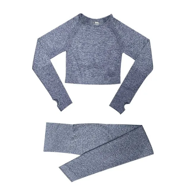 2/3/5PCS Seamless Women Yoga Set Workout Sportswear Gym Clothing Fitness Long Sleeve Crop Top High Waist Leggings Sports Suits