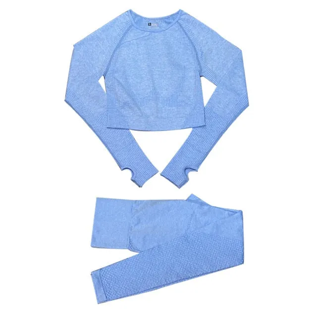 2/3/5PCS Seamless Women Yoga Set Workout Sportswear Gym Clothing Fitness Long Sleeve Crop Top High Waist Leggings Sports Suits