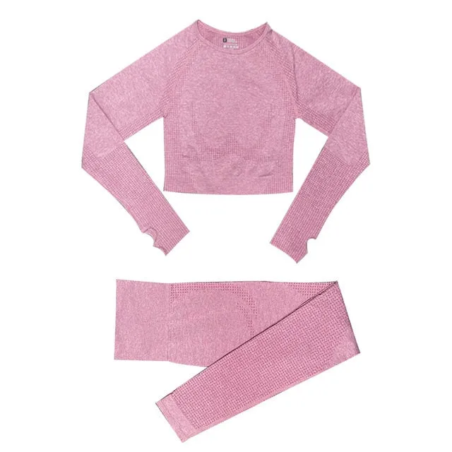 2/3/5PCS Seamless Women Yoga Set Workout Sportswear Gym Clothing Fitness Long Sleeve Crop Top High Waist Leggings Sports Suits