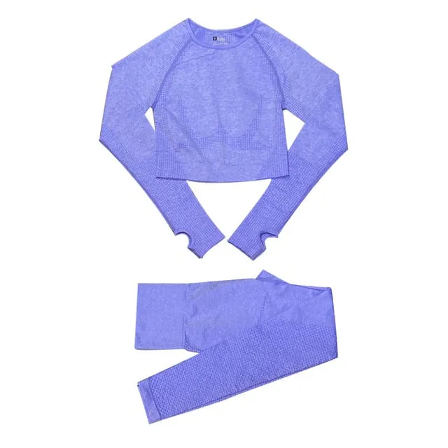 2/3/5PCS Seamless Women Yoga Set Workout Sportswear Gym Clothing Fitness Long Sleeve Crop Top High Waist Leggings Sports Suits