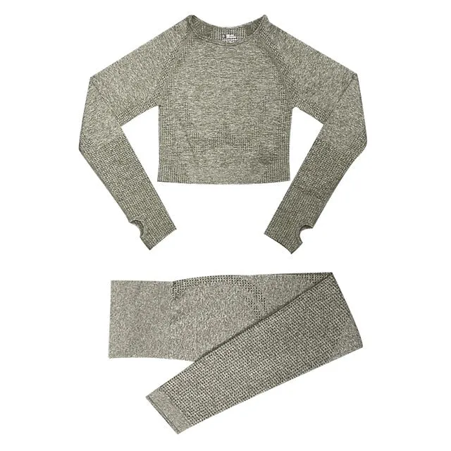 2/3/5PCS Seamless Women Yoga Set Workout Sportswear Gym Clothing Fitness Long Sleeve Crop Top High Waist Leggings Sports Suits