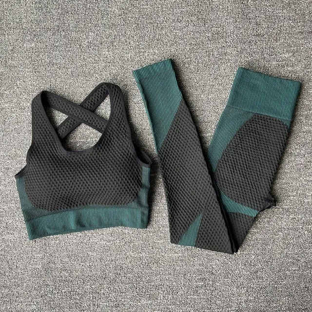 2/3PCS Seamless Women Yoga Set Workout Sportswear Gym Clothing Fitness Long Sleeve Crop Top High Waist Leggings Sports Suits