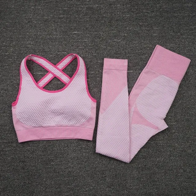 2/3PCS Seamless Women Yoga Set Workout Sportswear Gym Clothing Fitness Long Sleeve Crop Top High Waist Leggings Sports Suits