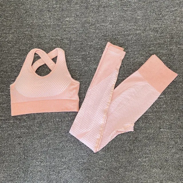2/3PCS Seamless Women Yoga Set Workout Sportswear Gym Clothing Fitness Long Sleeve Crop Top High Waist Leggings Sports Suits
