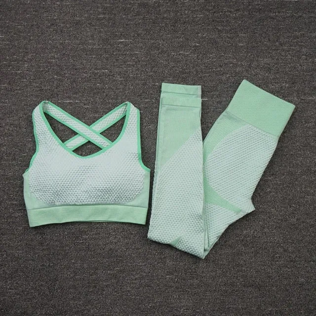 2/3PCS Seamless Women Yoga Set Workout Sportswear Gym Clothing Fitness Long Sleeve Crop Top High Waist Leggings Sports Suits