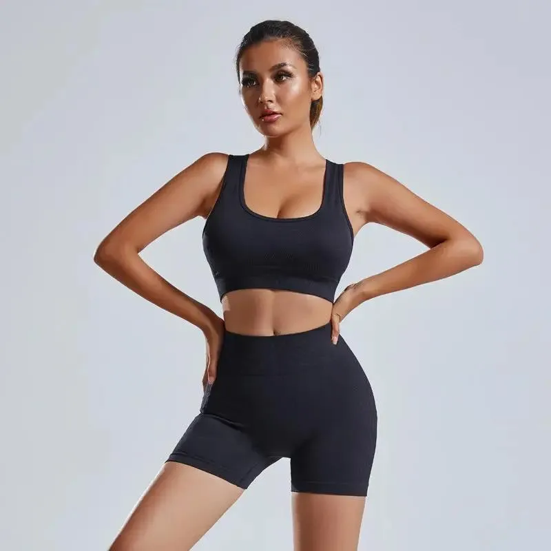 2pcs Yoga Set Women's high waist Vest And Shorts Tracksuit