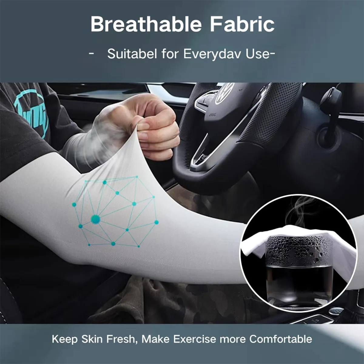 2XK-NOV 2 pairs of unisize high-quality non-slip compression arm sleeves for men and women, UPF50 , gaming arm sleeves, volleyball arm guards thumb style black   white