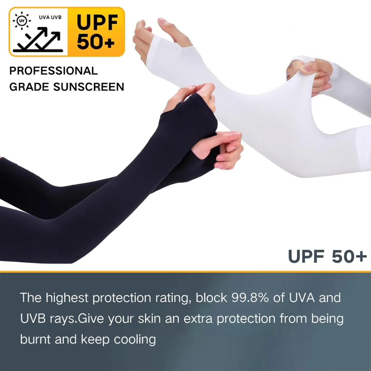 2XK-NOV 2 pairs of unisize high-quality non-slip compression arm sleeves for men and women, UPF50 , gaming arm sleeves, volleyball arm guards thumb style black   white