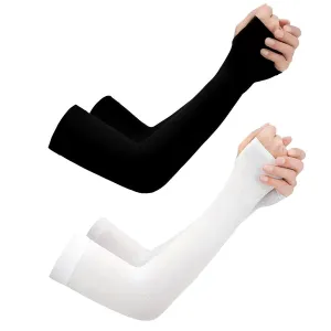 2XK-NOV 2 pairs of unisize high-quality non-slip compression arm sleeves for men and women, UPF50 , gaming arm sleeves, volleyball arm guards thumb style black   white