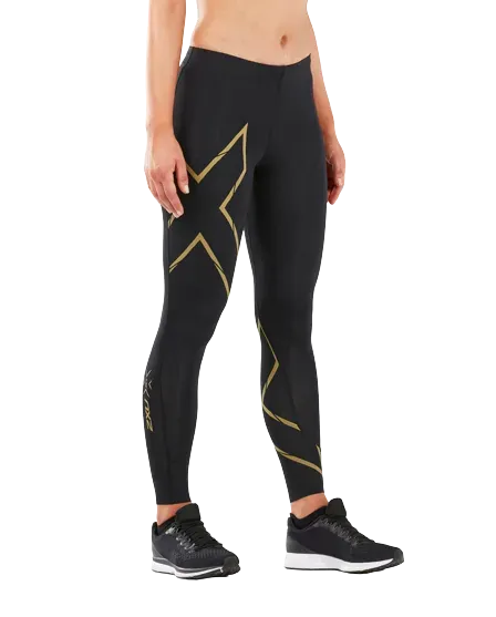 2XU MCS Run Womens Compression Tights (Black/Gold Reflective)