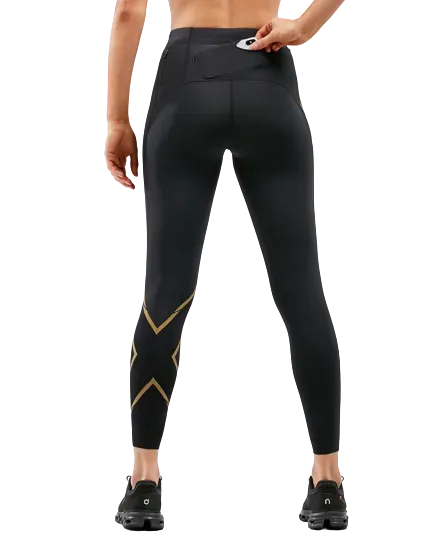 2XU MCS Run Womens Compression Tights (Black/Gold Reflective)