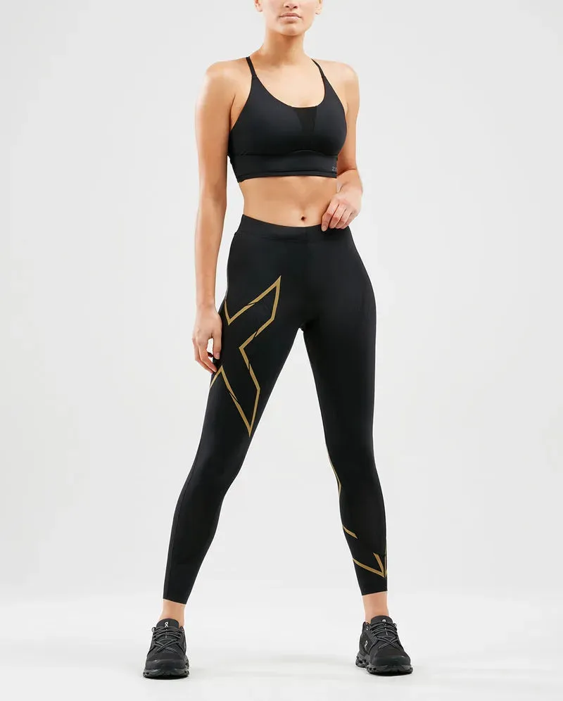 2XU MCS Run Womens Compression Tights (Black/Gold Reflective)