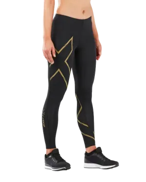 2XU MCS Run Womens Compression Tights (Black/Gold Reflective)