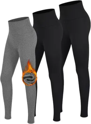 3 Pack Fleece Lined Leggings Women -Warm Winter Yoga Pants for Women Thermal Running Workout Leggings