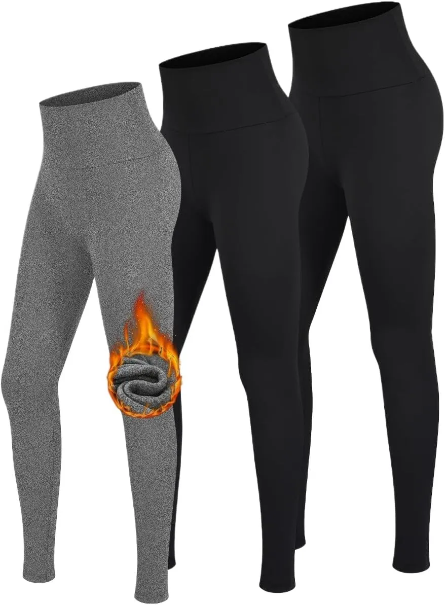 3 Pack Fleece Lined Leggings Women -Warm Winter Yoga Pants for Women Thermal Running Workout Leggings