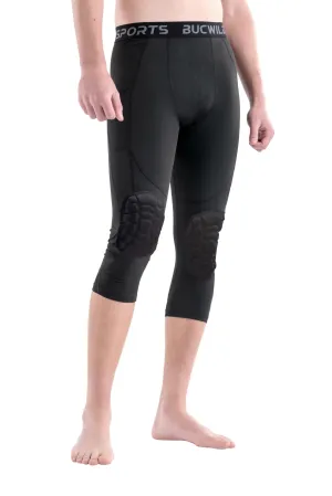 3/4 Compression Pants w/Knee Pads (Black)