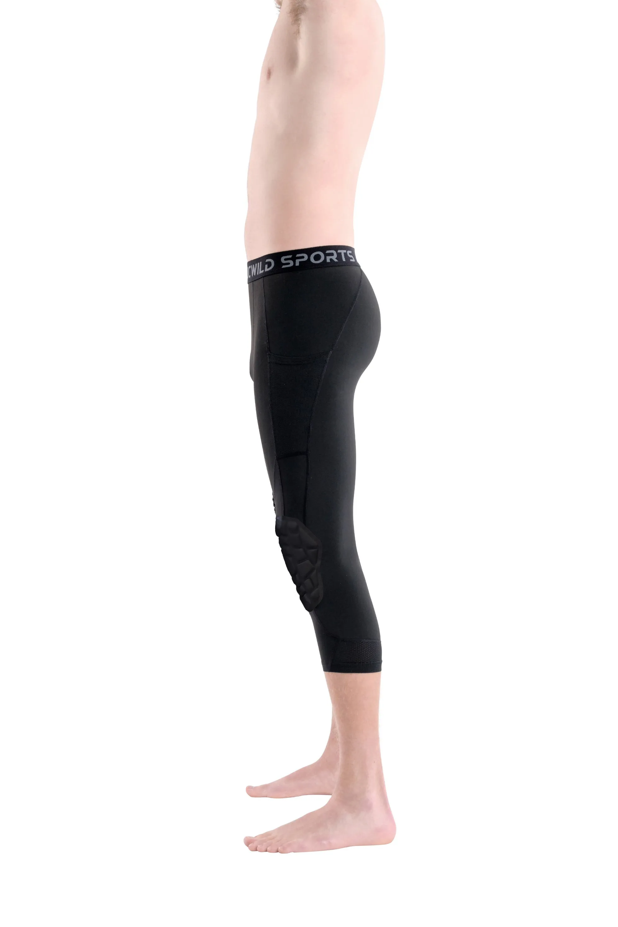 3/4 Compression Pants w/Knee Pads (Black)