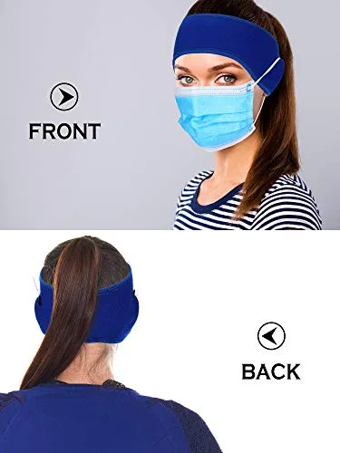 4 Pieces Ear Warmer Headband Elastic Button Headband Winter Ear Muff Headband (Classic Patterns, Rose Red, Red, Dark Grey, Royal Blue)