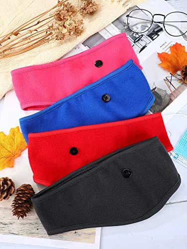 4 Pieces Ear Warmer Headband Elastic Button Headband Winter Ear Muff Headband (Classic Patterns, Rose Red, Red, Dark Grey, Royal Blue)