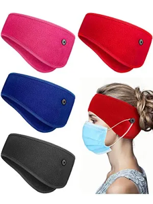 4 Pieces Ear Warmer Headband Elastic Button Headband Winter Ear Muff Headband (Classic Patterns, Rose Red, Red, Dark Grey, Royal Blue)