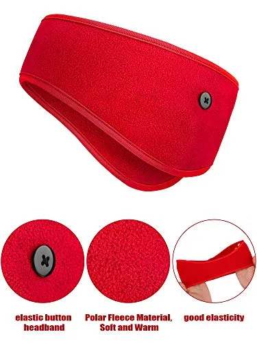 4 Pieces Ear Warmer Headband Elastic Button Headband Winter Ear Muff Headband (Classic Patterns, Rose Red, Red, Dark Grey, Royal Blue)