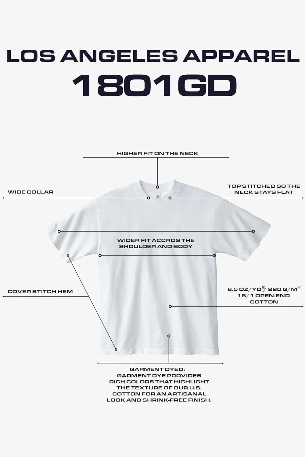 6.5oz Garment Dye Crew Neck T-Shirt, Durable USA Cotton