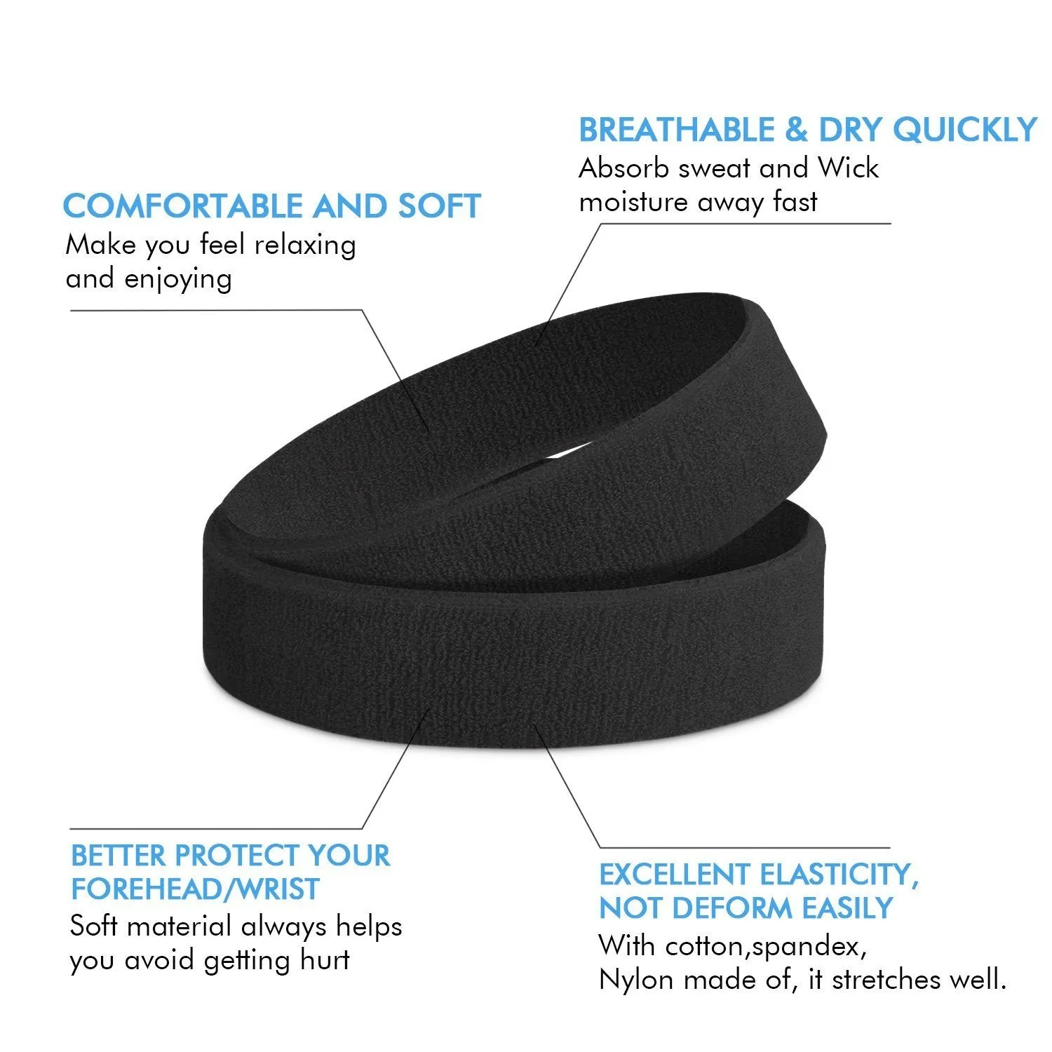 6X Sweatband Headband Athletic Wristband, Sweat Absorbing Sport Head Wrist Band