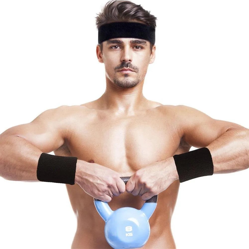 6X Sweatband Headband Athletic Wristband, Sweat Absorbing Sport Head Wrist Band