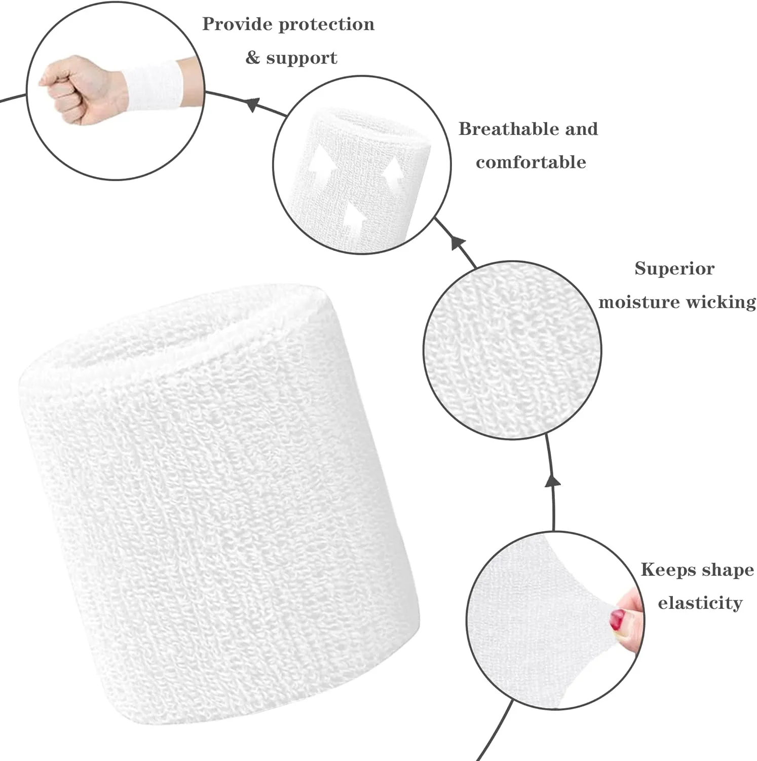 8 Pack Wrist Sweatbands Tennis Wrist Bands Absorbent Sweat Band for Men and Women, Breathable Cotton Sweatbands for Working Out, Football, Basketball, Running Athletic Sports