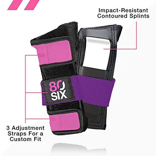 80Six Kids’ Multi-Sport Pad Set with Wristguards, Elbow Pads, and Knee Pads, Pink Purple, Junior - Ages 5 