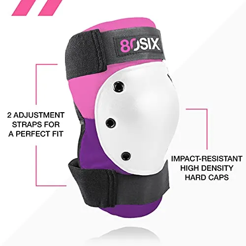 80Six Kids’ Multi-Sport Pad Set with Wristguards, Elbow Pads, and Knee Pads, Pink Purple, Junior - Ages 5 