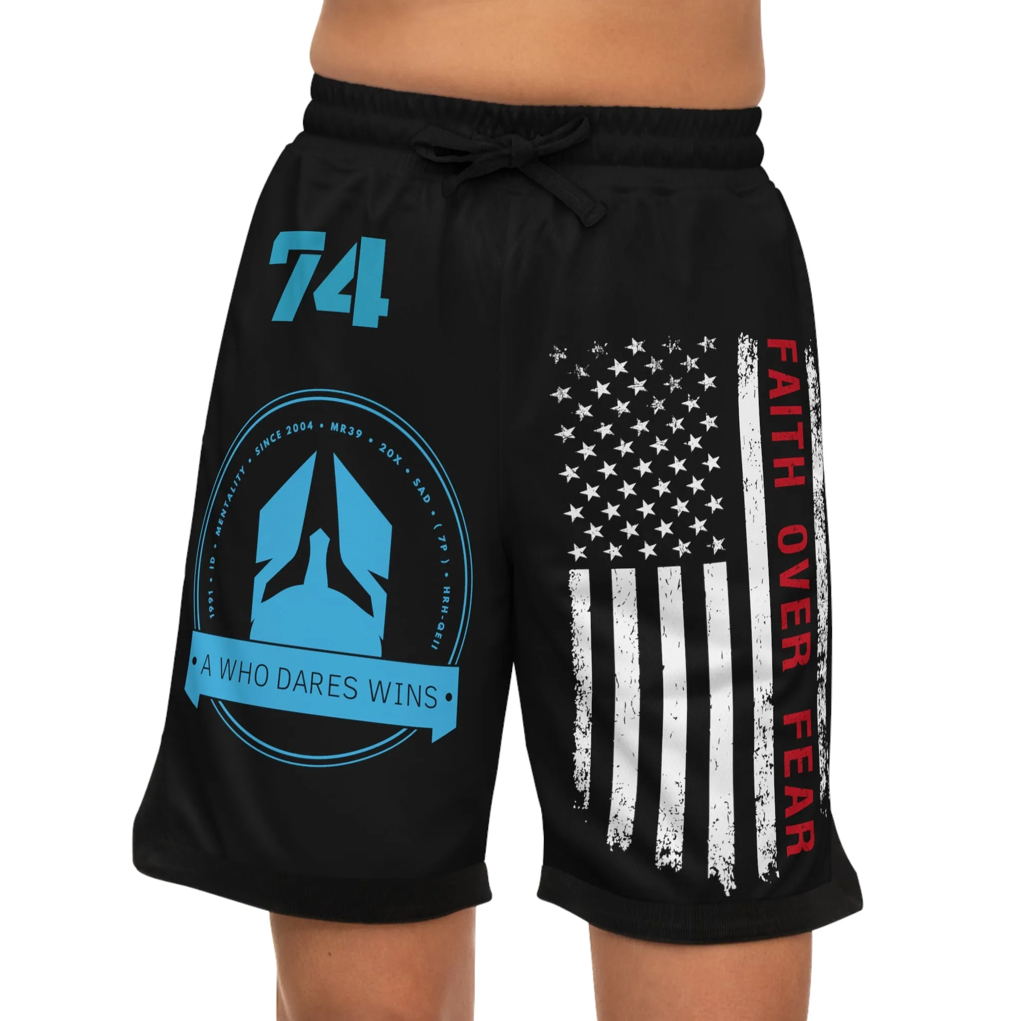 A Who Dares Wins - Faith over Fear Basketball Rib Shorts (AOP)