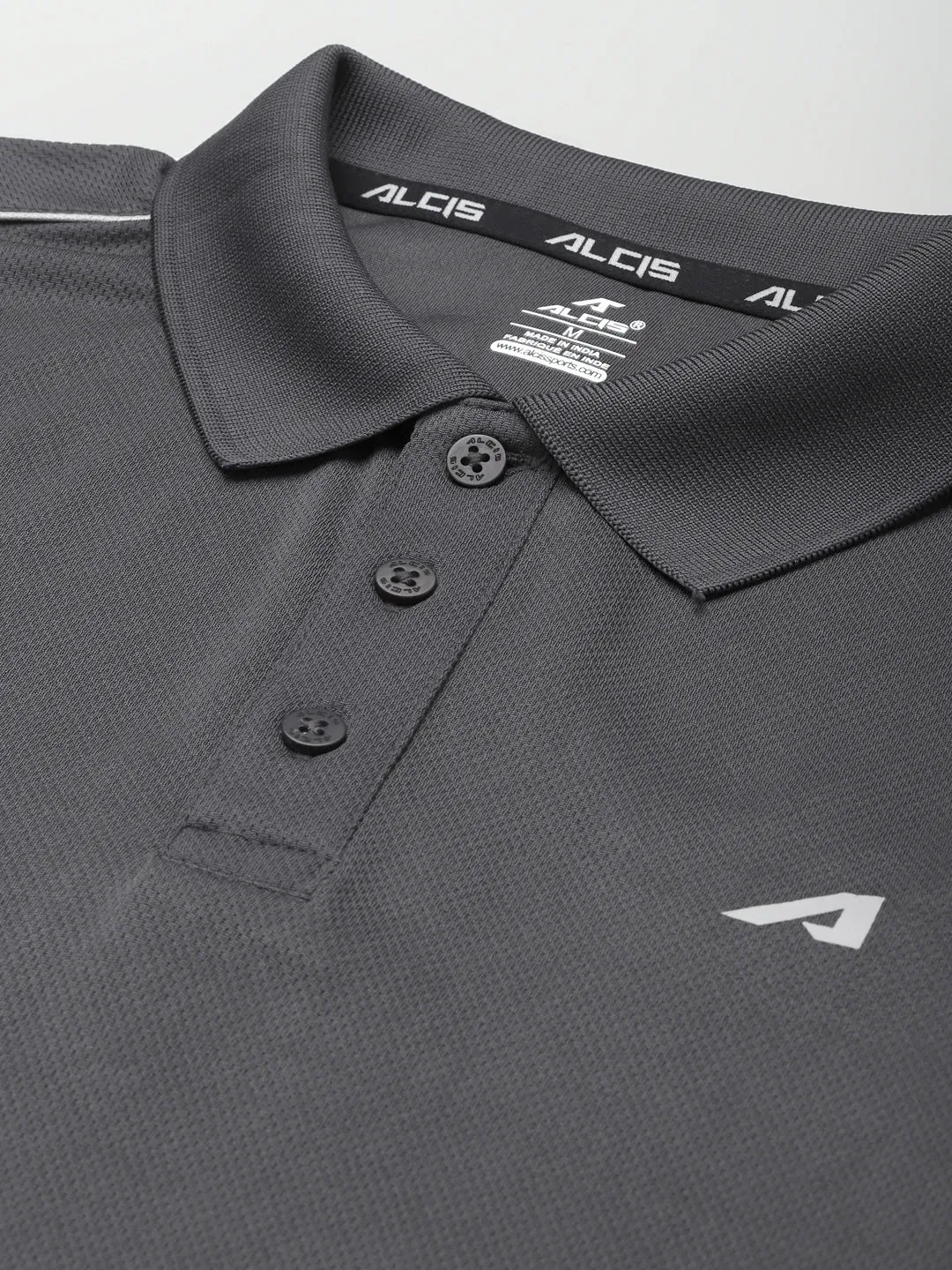 Alcis Men Charcoal White Polo Collar Slim Fit Training or Gym T-shirt