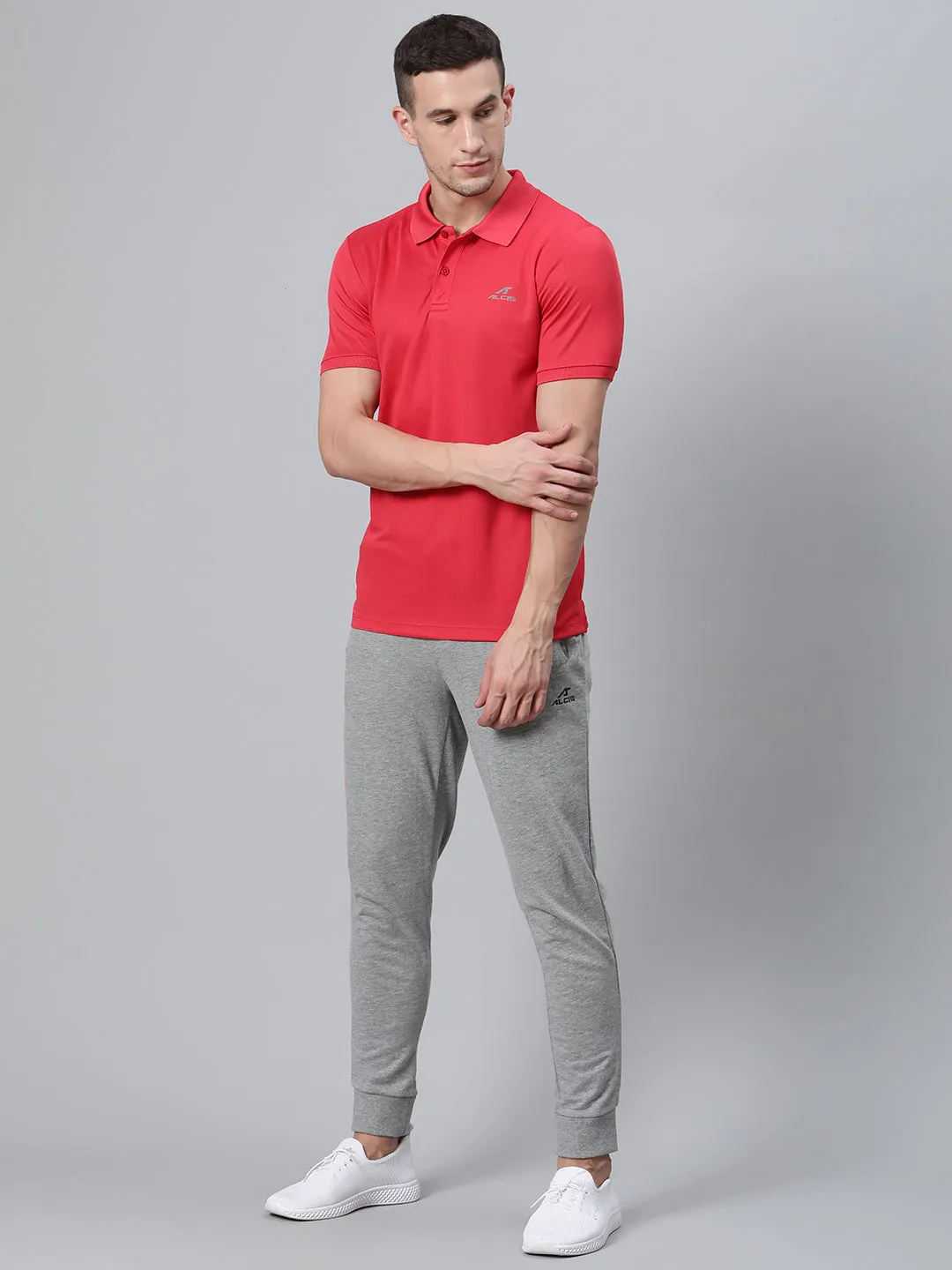 ALCIS Men Solid Red Polo T-Shirt