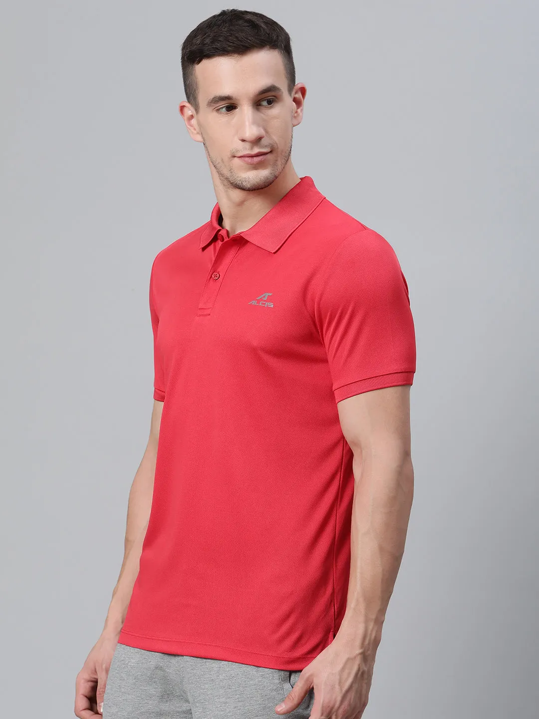 ALCIS Men Solid Red Polo T-Shirt