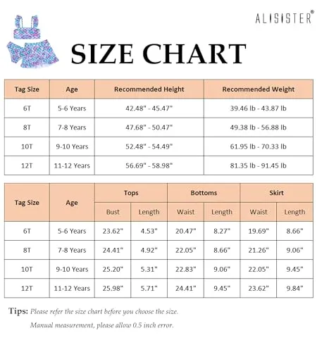 ALISISTER Girls Swimsuit 3 Piece Bathing Suits Size 10-12 Hawaiian Tropical Flower Leaf Bikini Sets with Cover Up Skirt Summer Beach Swimwear 11 Year Old