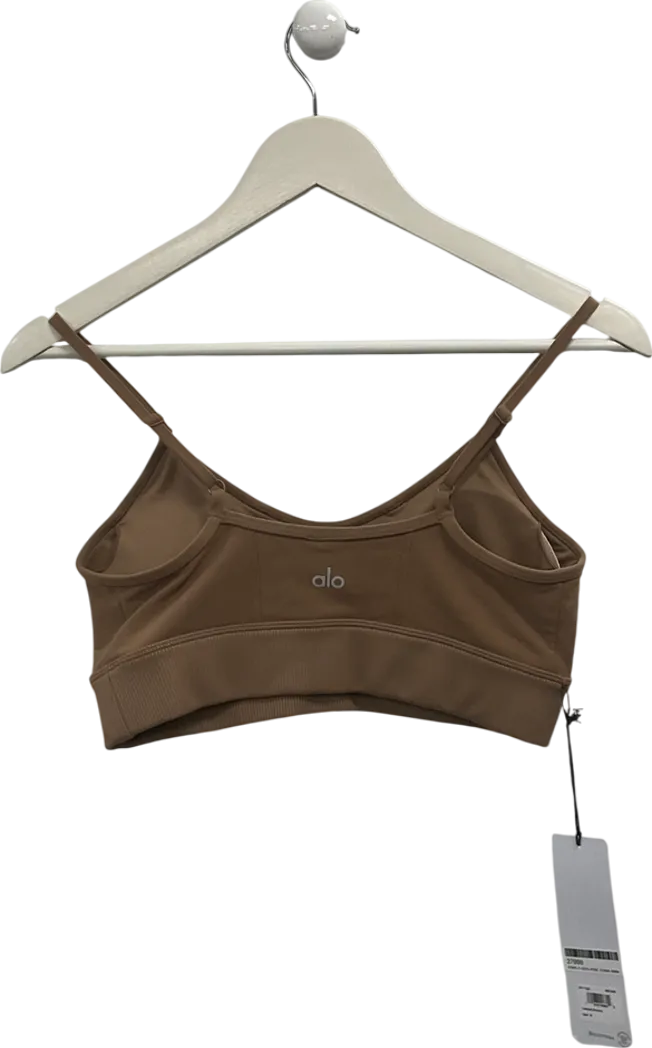 alo yoga Beige Sports Bra In Toasted Almond UK M
