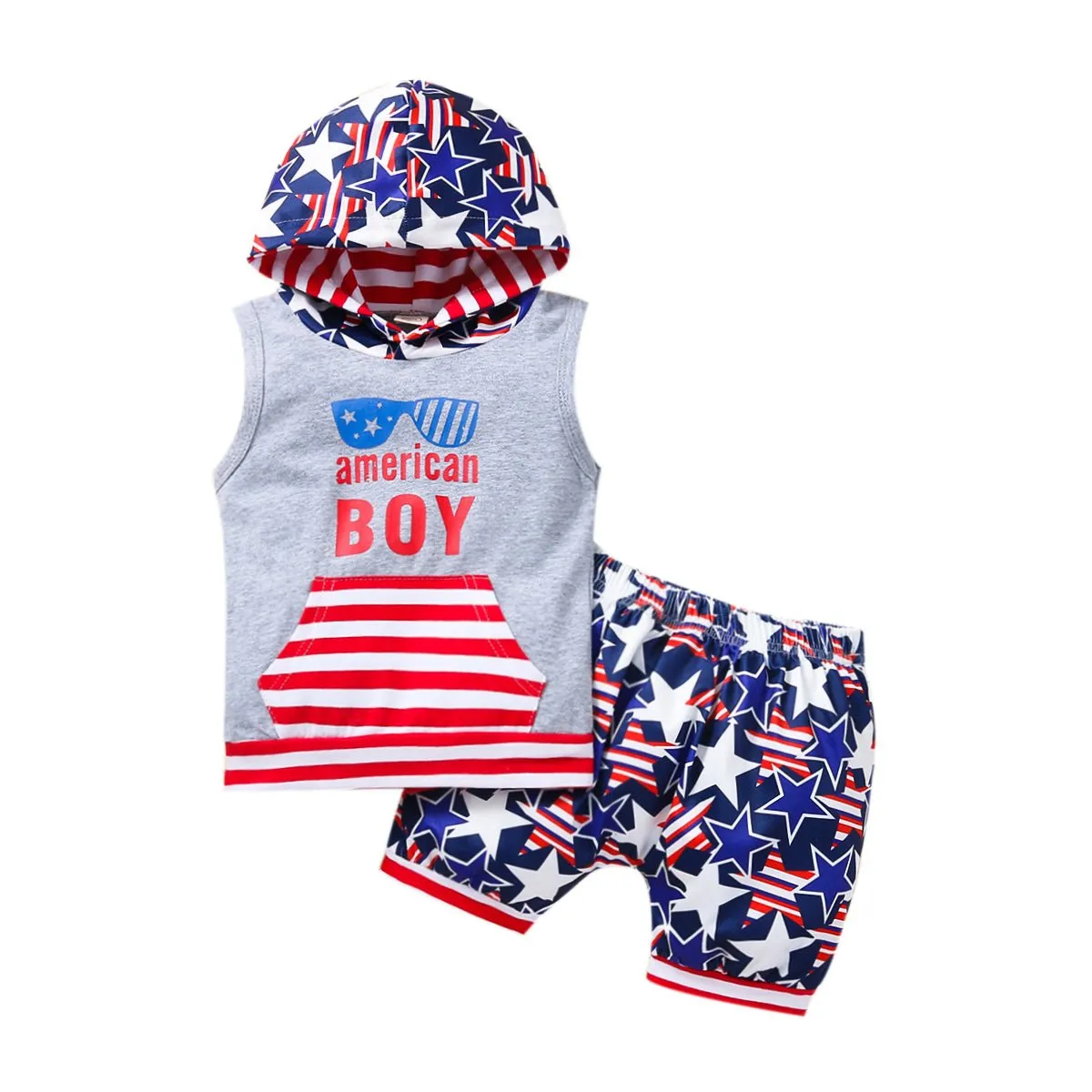 American Boy Sleeveless Hoodie Shorts Set