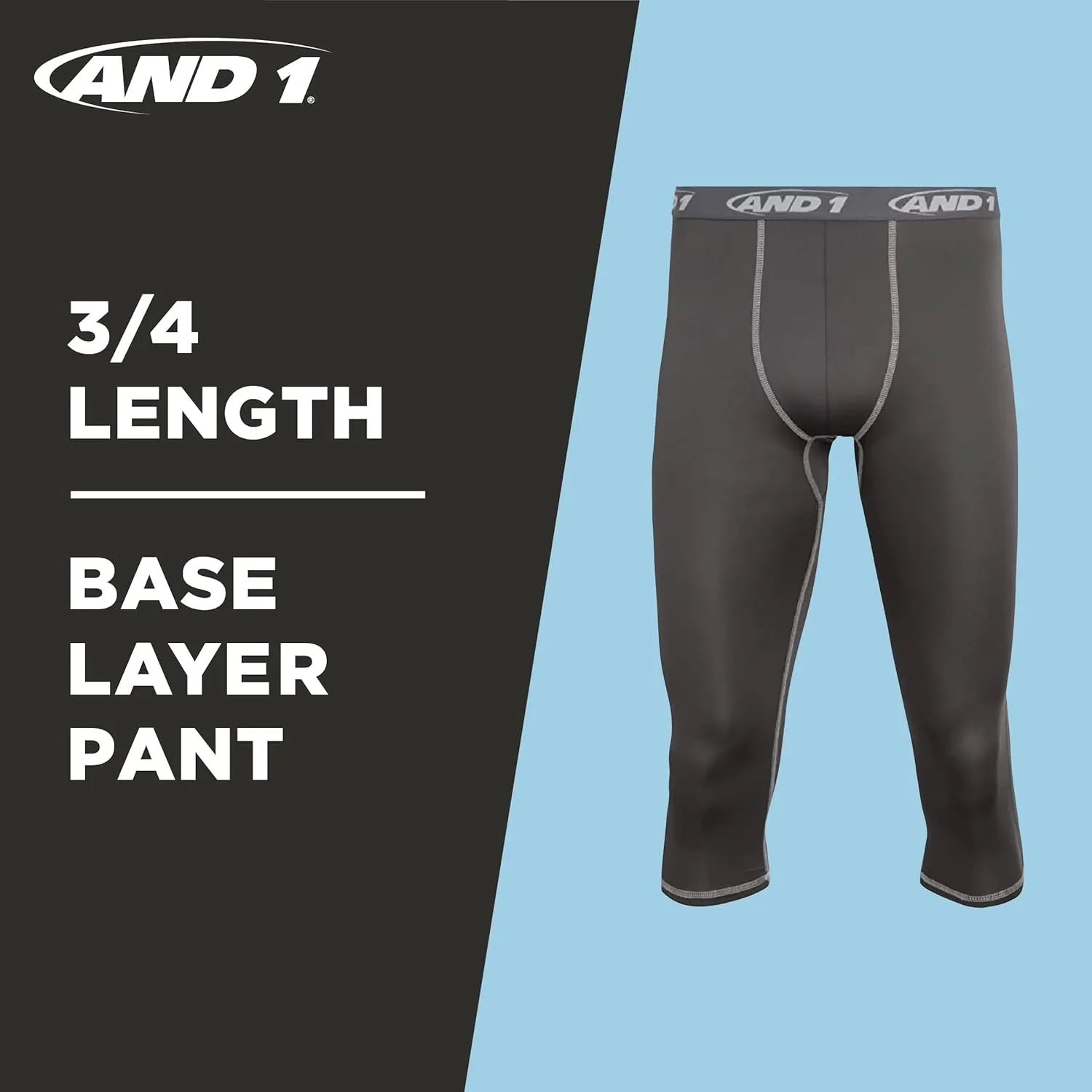 AND1 Men's Compression Pants - Athletic Performance Leggings Compression Tights - Full Length & Crop Base Layer Pants (S-XL)