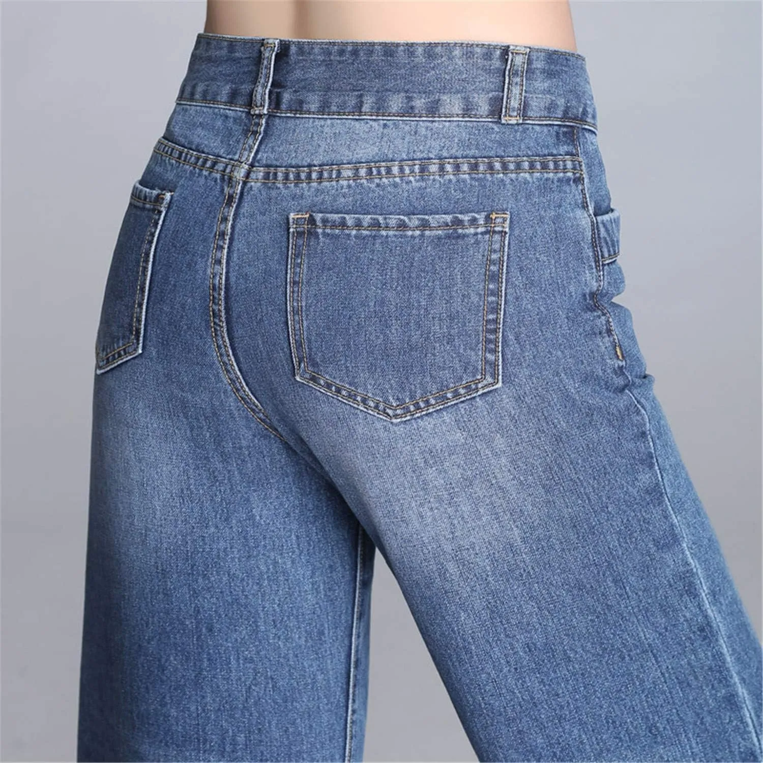 Andongnywell Women's Fashion high Waist Wide-Leg Cropped Jeans Stylish Long Pants High Waist Denim Trousers