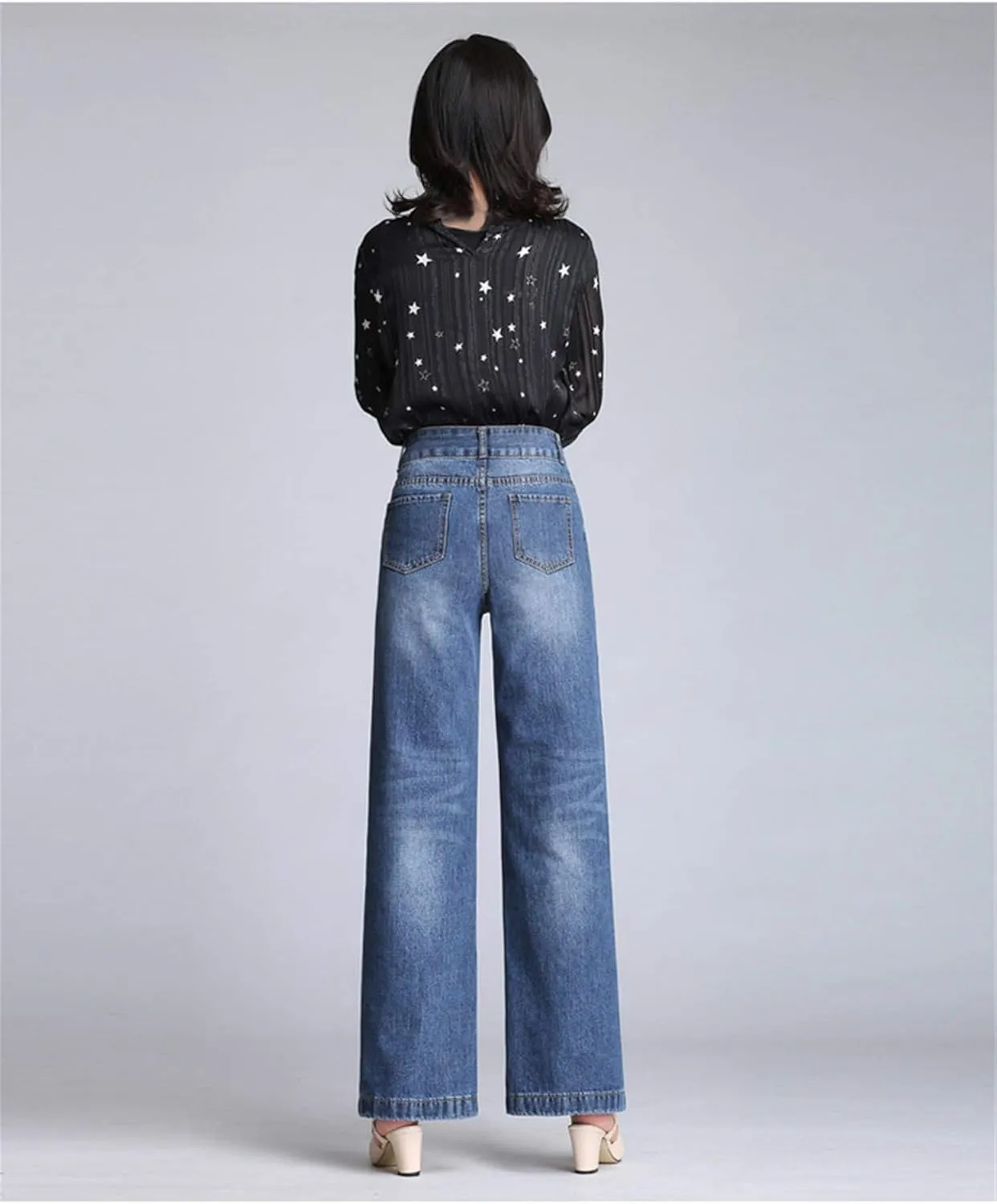 Andongnywell Women's Fashion high Waist Wide-Leg Cropped Jeans Stylish Long Pants High Waist Denim Trousers