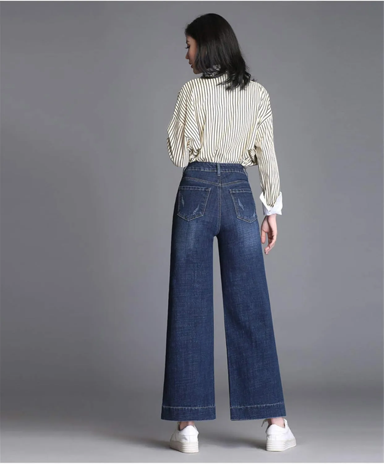 Andongnywell Women's Fashion high Waist Wide-Leg Cropped Jeans Stylish Long Pants High Waist Denim Trousers