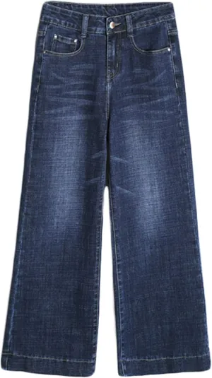 Andongnywell Women's Fashion high Waist Wide-Leg Cropped Jeans Stylish Long Pants High Waist Denim Trousers